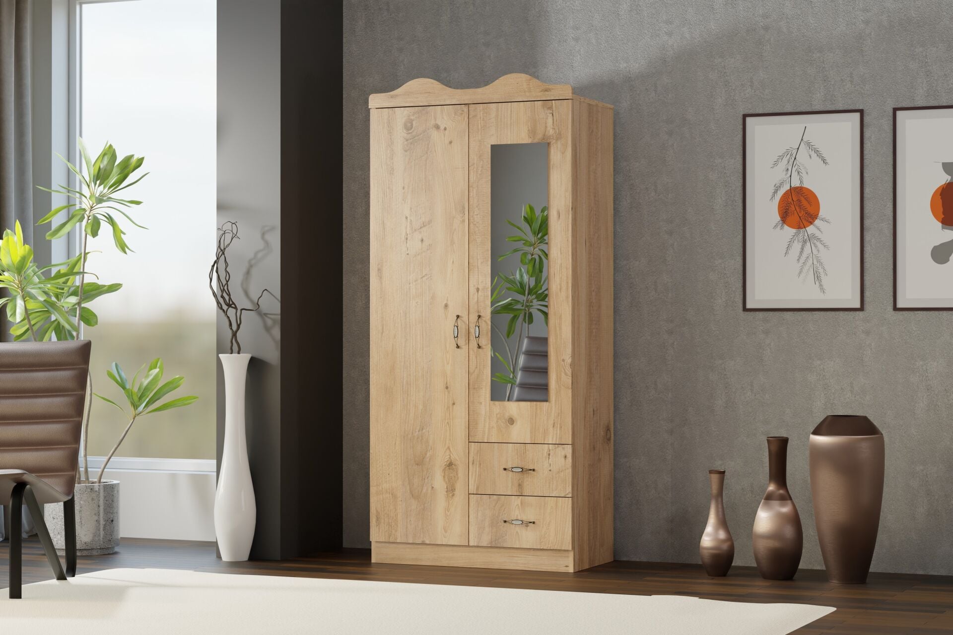 Taçlı 2 Kapılı Dolap - Atlantik Çam TN0442