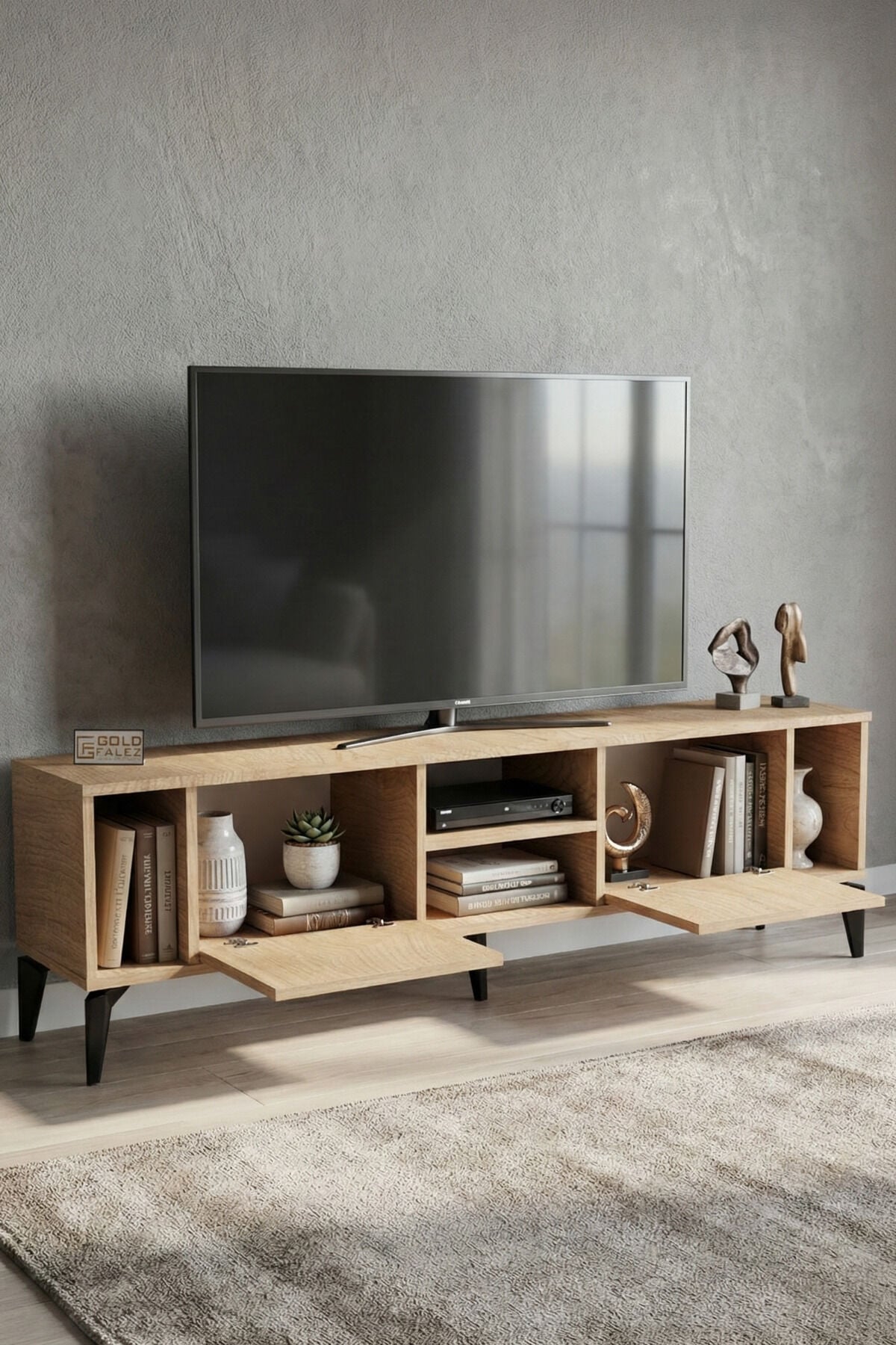 MD Linya TV Table Melamine-faced chipboard Beige 160x35 cm