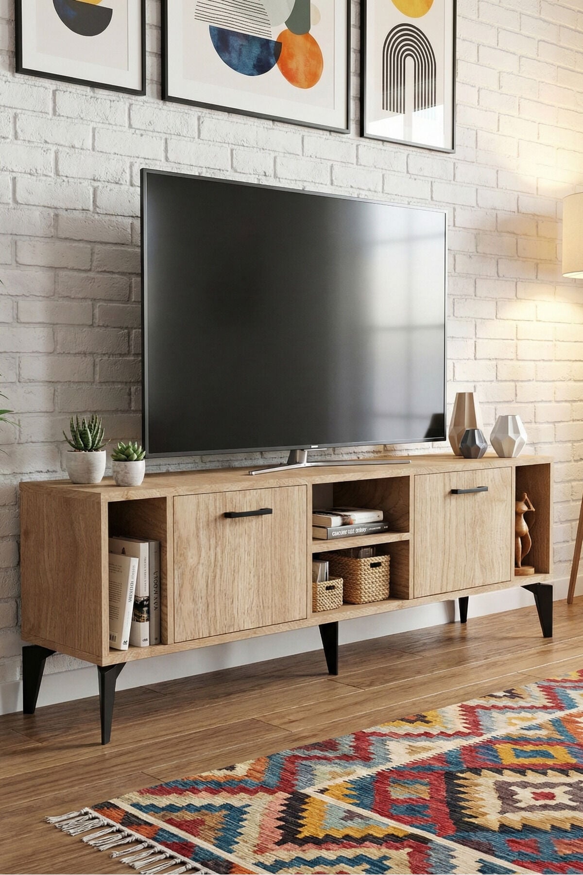 MD Linya TV Table Melamine-faced chipboard Beige 160x35 cm