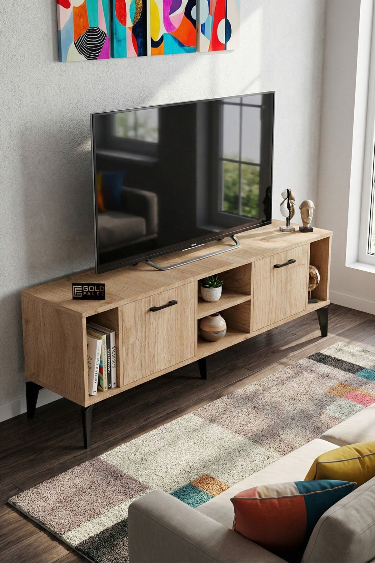 MD Linya TV Table Melamine-faced chipboard Beige 160x35 cm