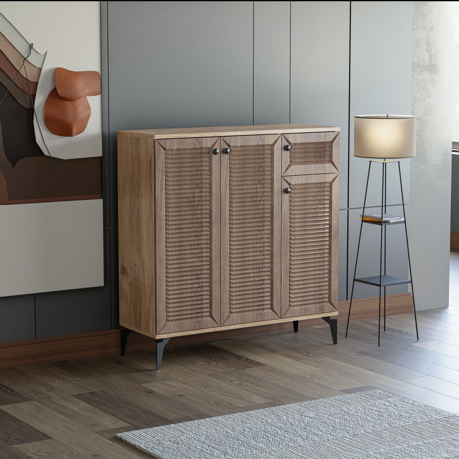 Naz Atlantik Çam - Ceviz Ayakkabılık 3 Kapak TN0465