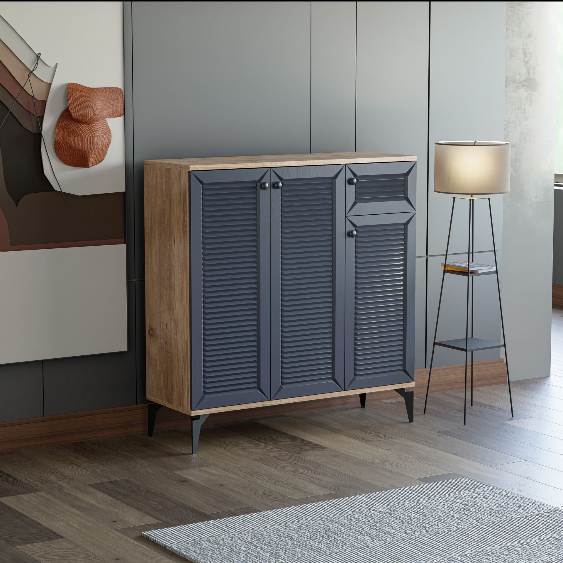 Naz Atlantik Çam Antrasit Ayakkabılık 3 Kapak TN0466