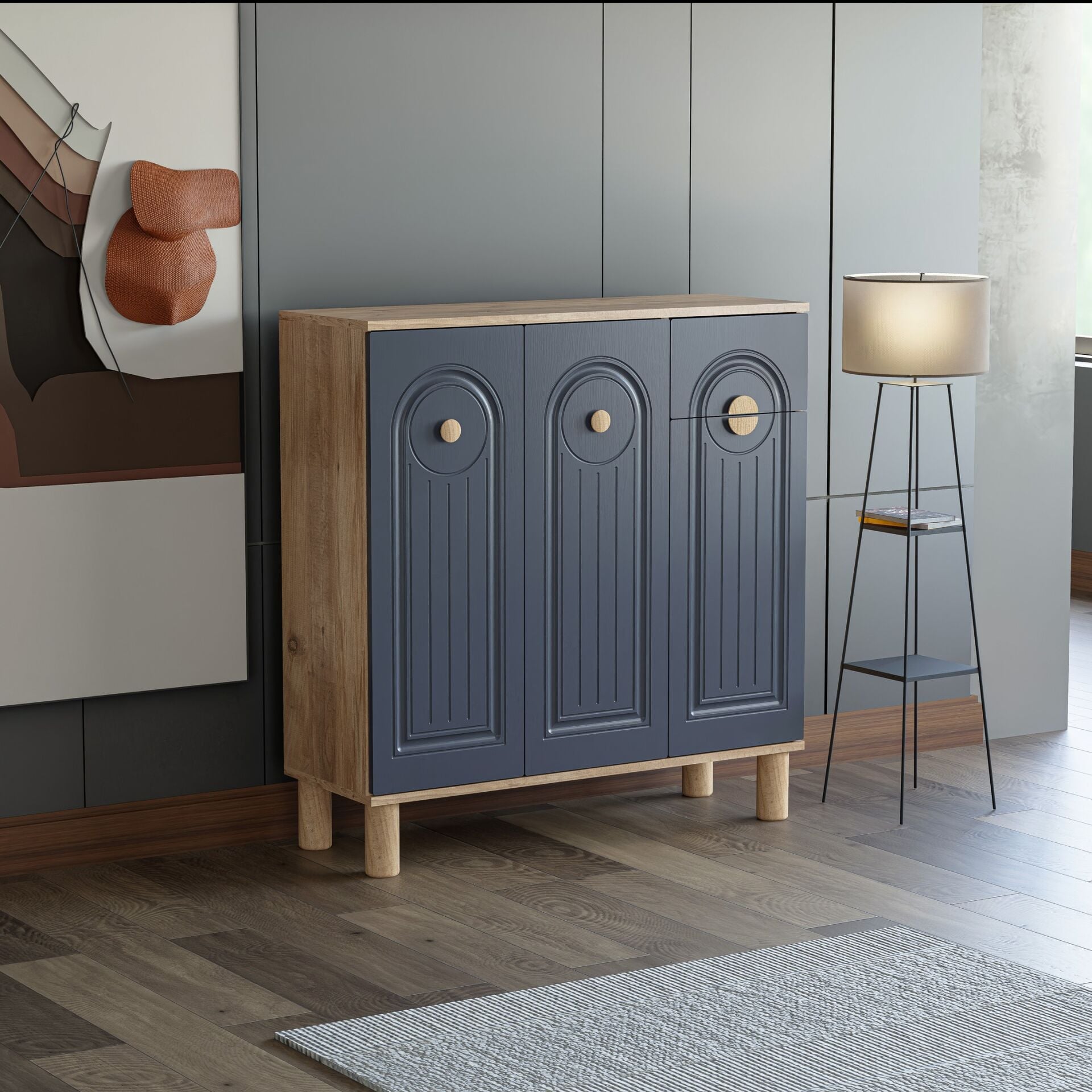 Bohem Atlantik Çam - Antrasit Ayakkabılık 3 Kapak TN0469