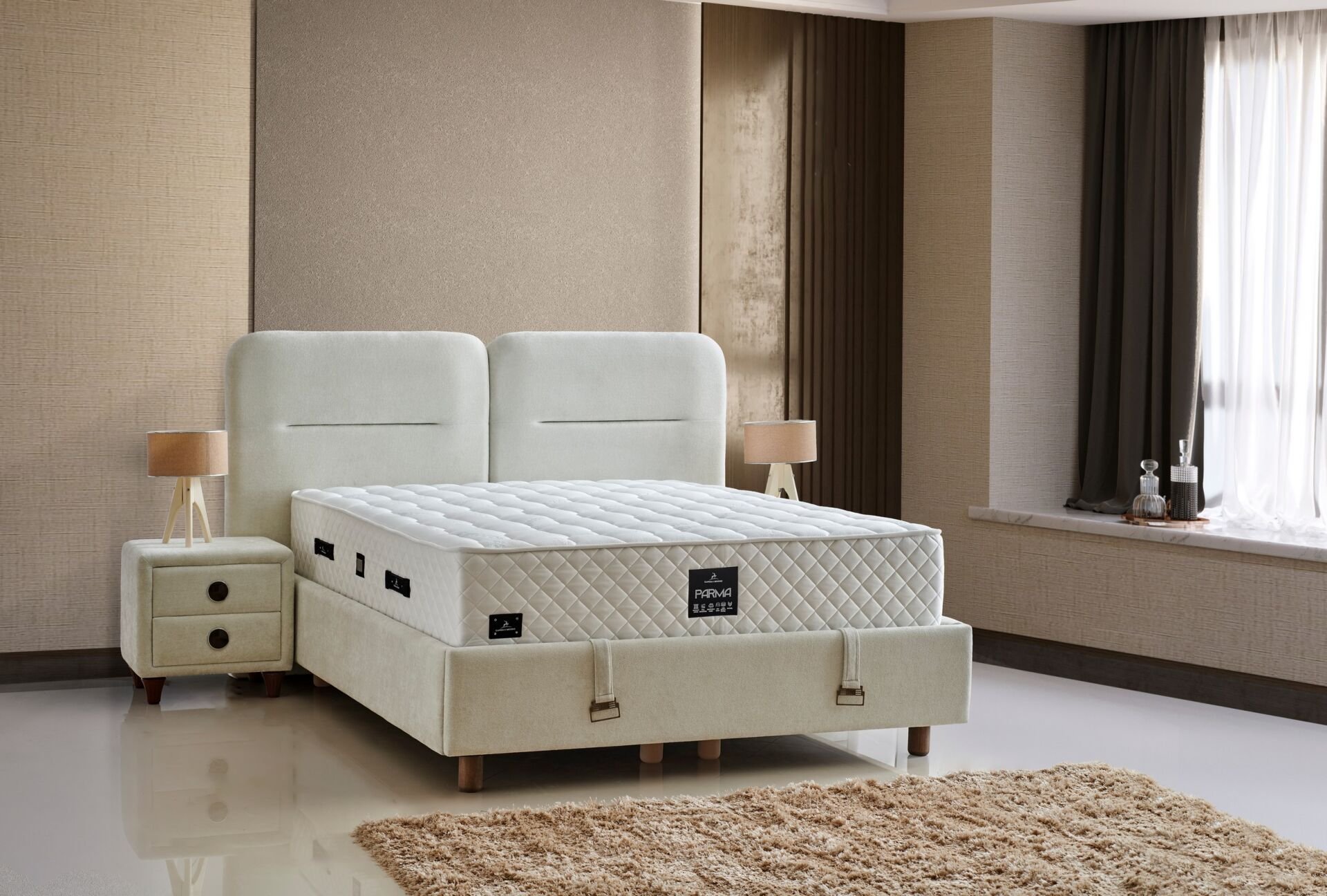 Parma 150x200 Çift Kişilik Yatak, Baza, Başlık Seti CP1011