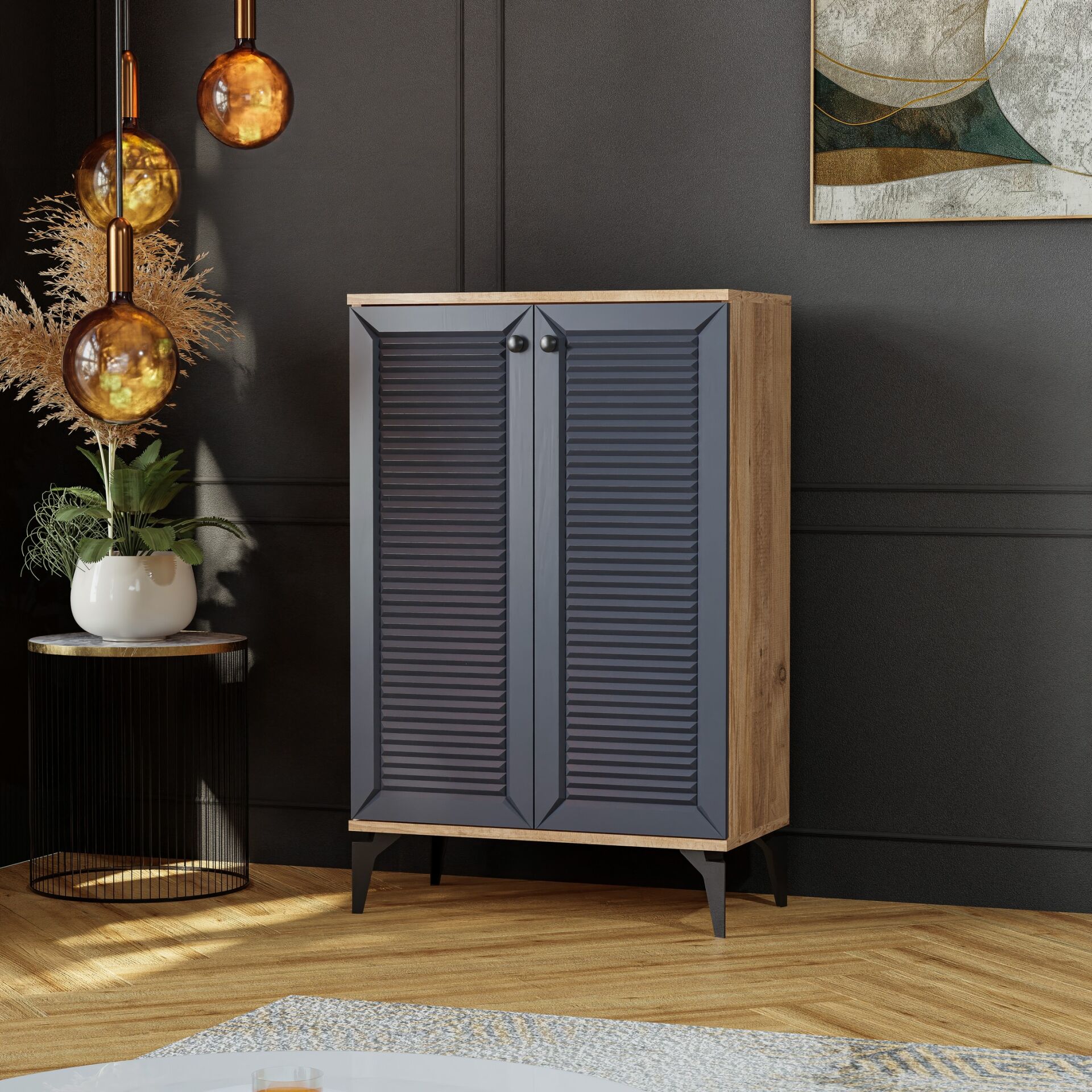 Naz Atlantik Çam Antrasit Ayakkabılık 2 Kapak TN0475