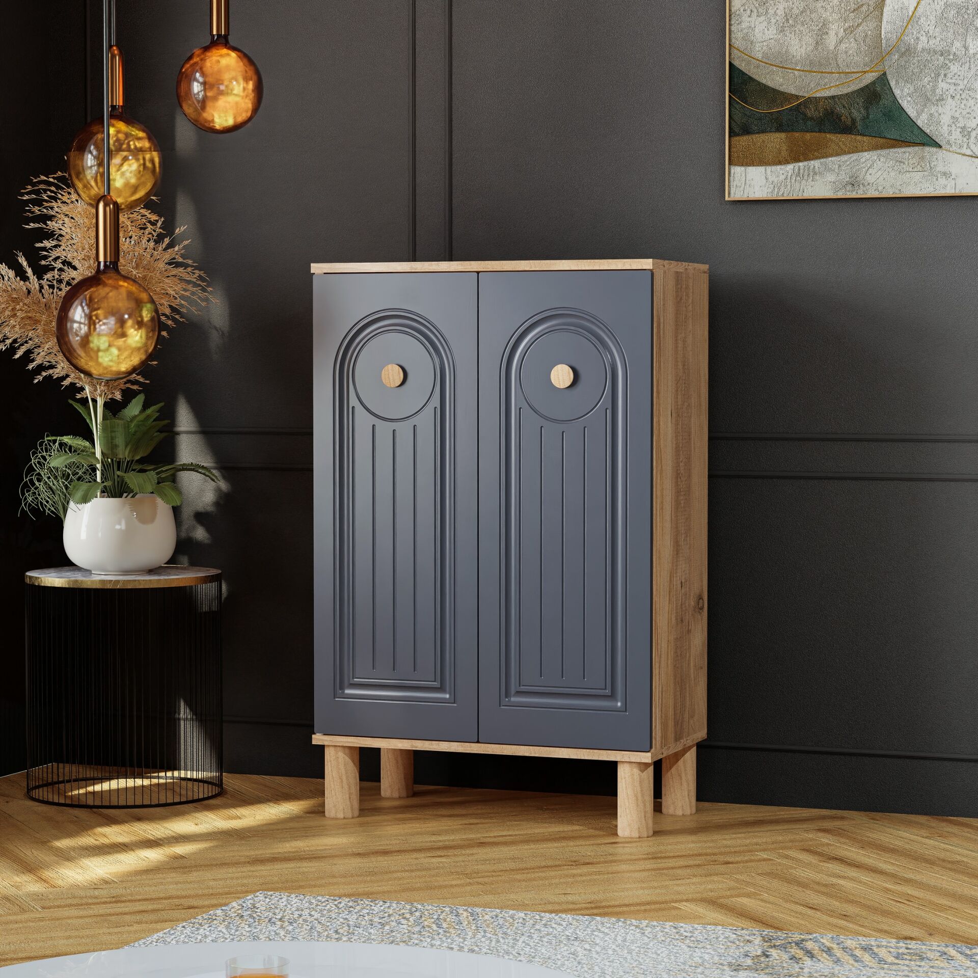 Bohem Atlantik Çam - Antrasit Ayakkabılık 2 Kapak TN0478