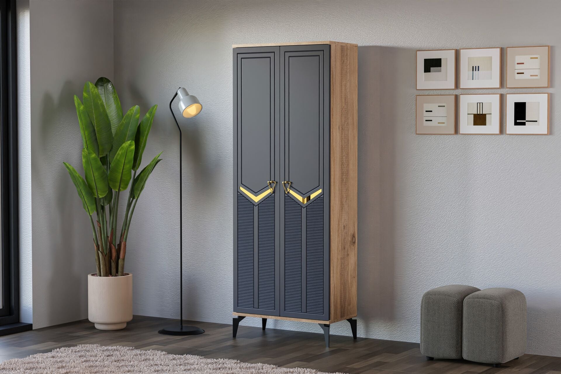 Elmas Atlantik Çam - Antrasit Çok Amaçlı Dolap TN0486