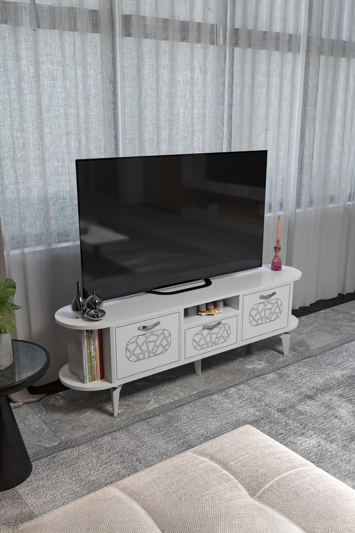 MD Mira Gümüş TV Ünitesi Beyaz 160