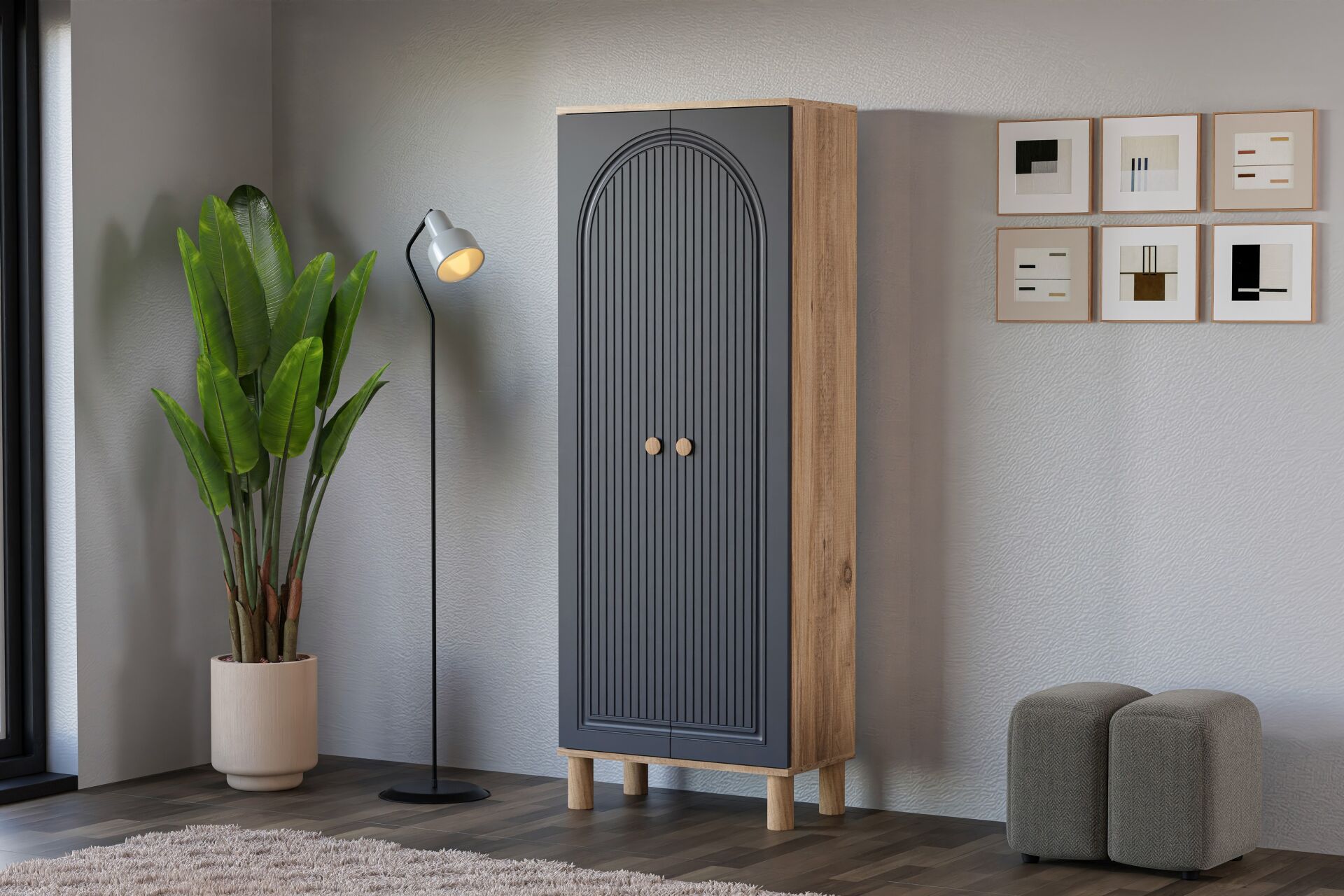 Bohem Atlantik Çam - Antrasit Çok Amaçlı Dolap TN0490