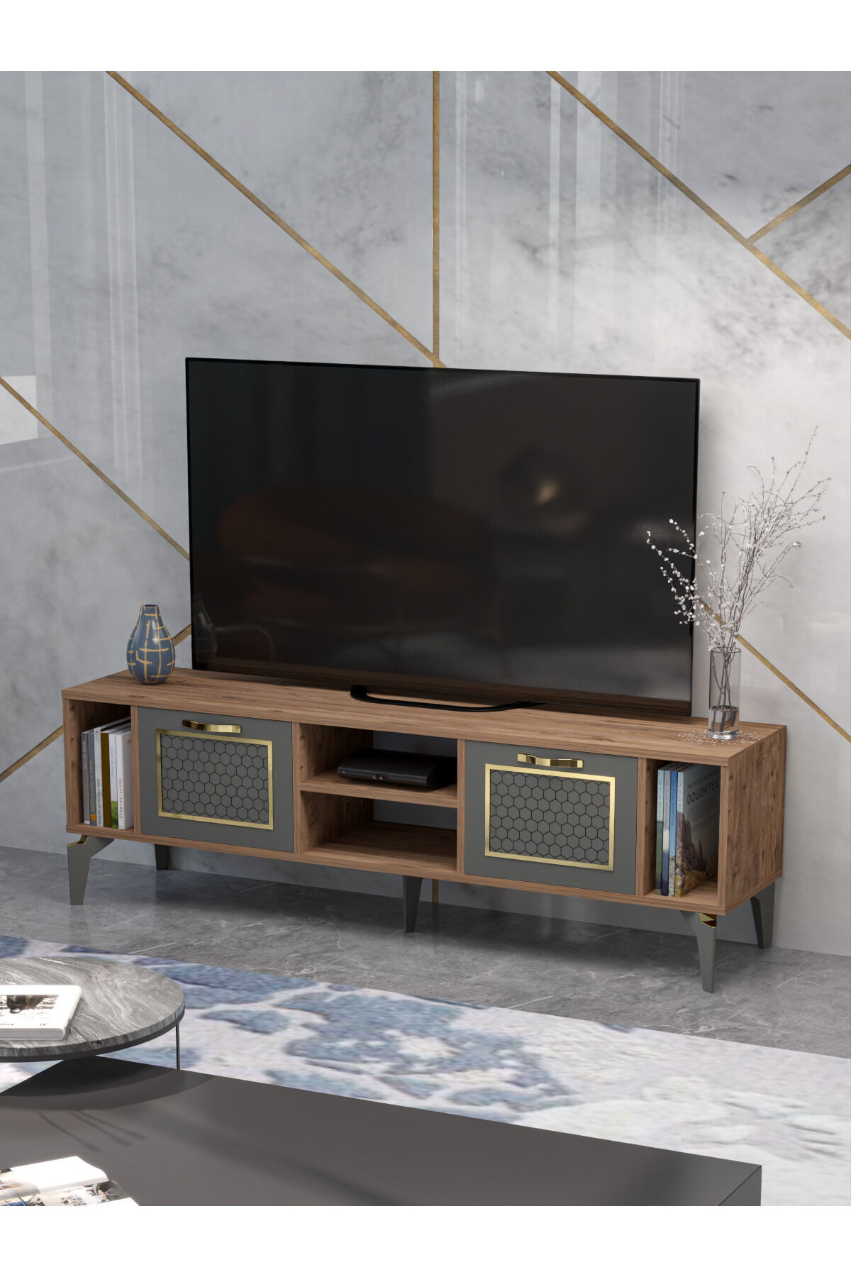 MD Linya Gold TV Sehpası Kahverengi