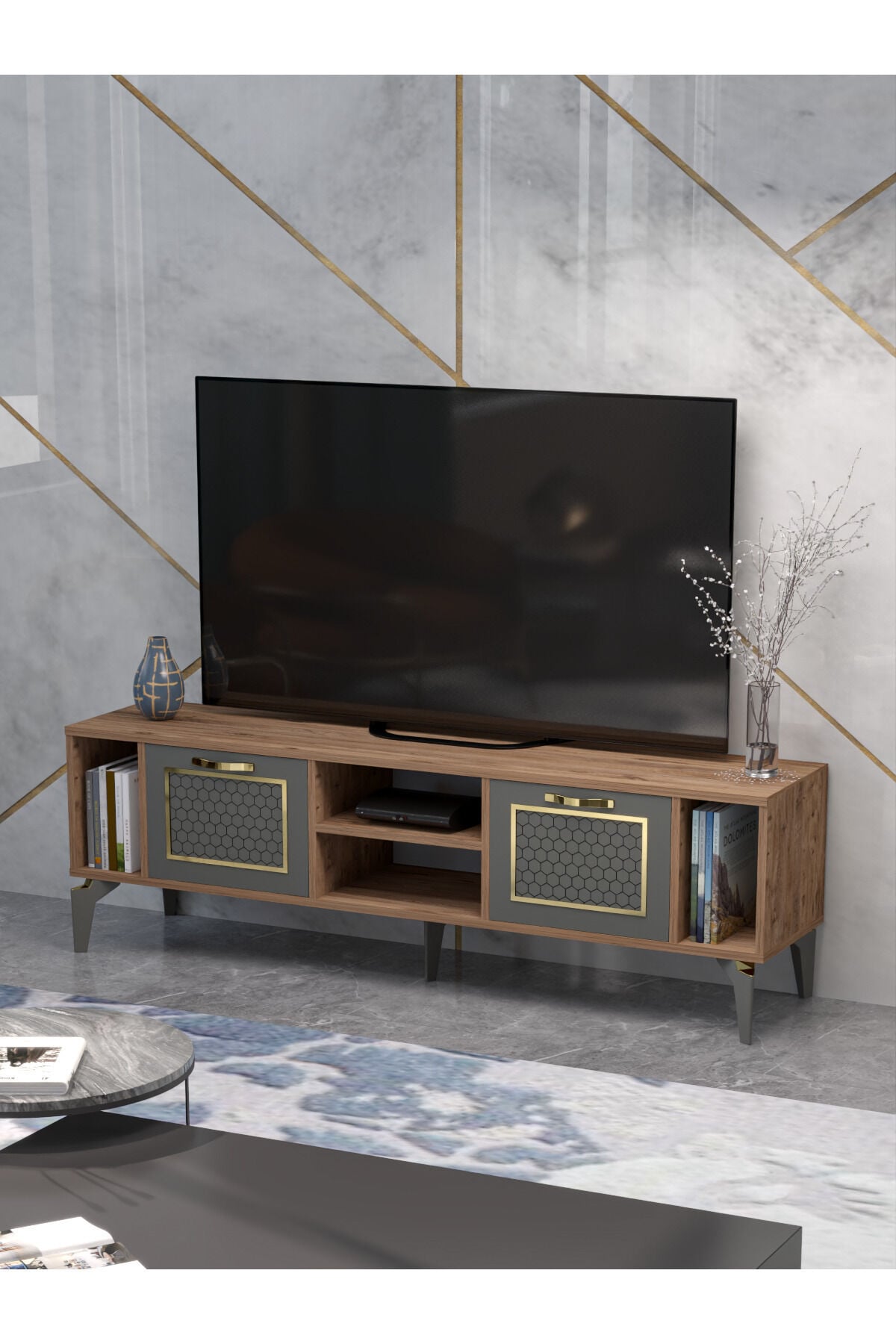 MD Linya Gold TV Sehpası Kahverengi