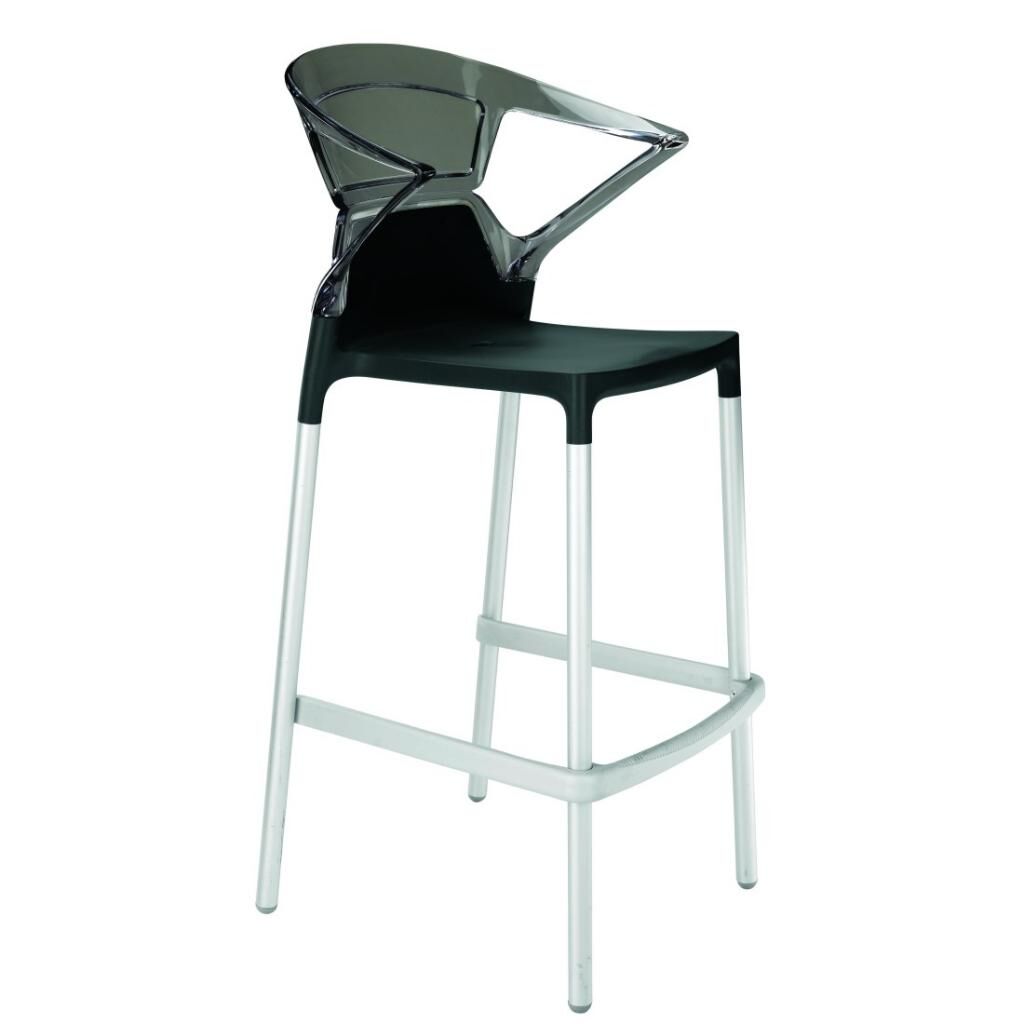 Ego-K Bar Füme Transparan - Siyah Alüminyum Ayaklı Kollu Bar Sandalyesi PPT1472