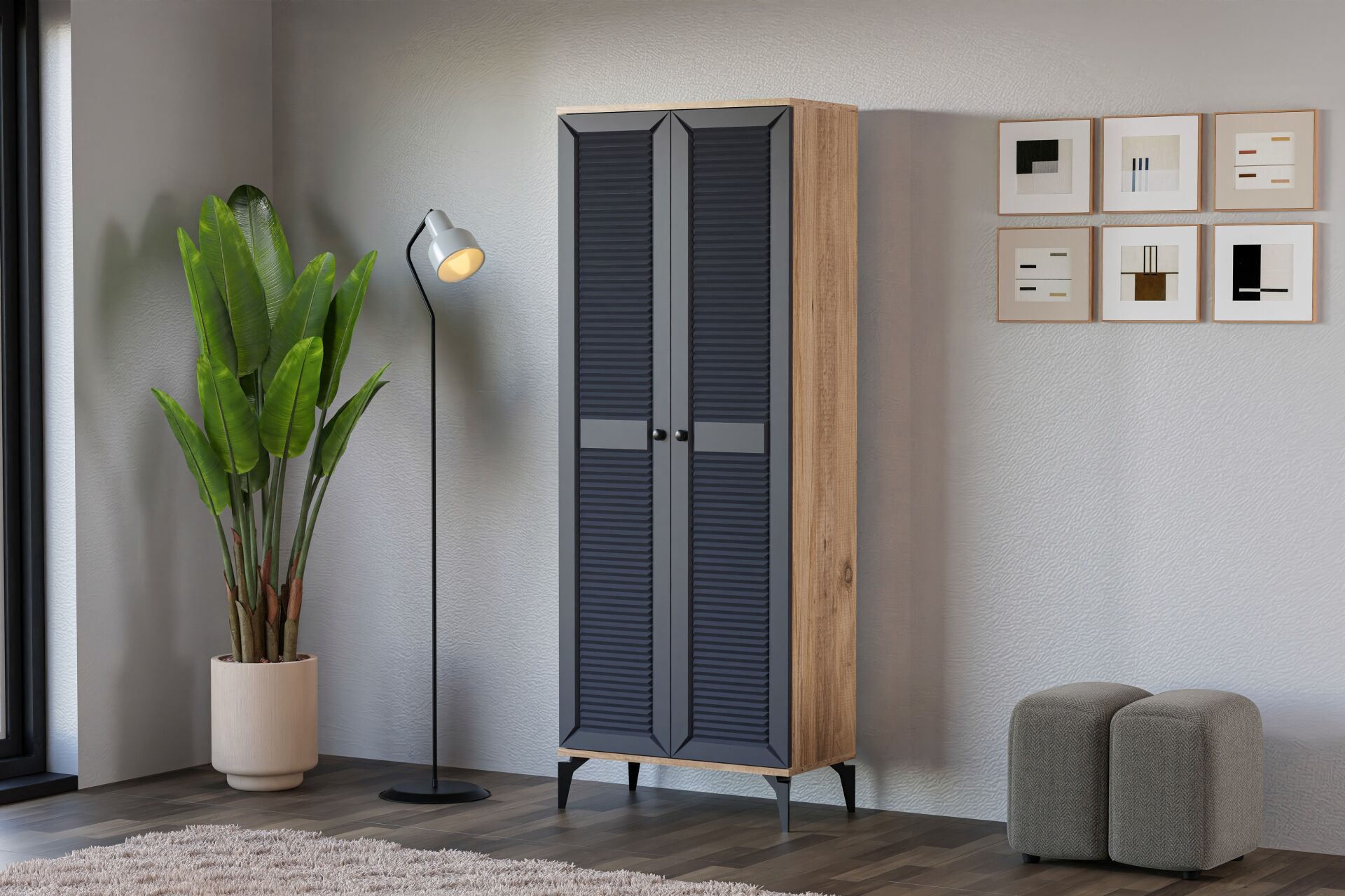 Naz Atlantik Çam - Antrasit Çok Amaçlı Dolap TN0494