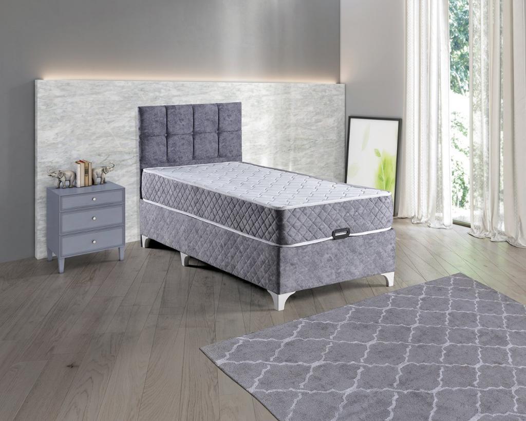 Kapris Grey Mattress, Divan Base & Headboard Set 90x190 E1012