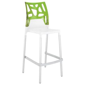 Ego-Rock Bar Yeşil Transparan - Beyaz Bar Sandalyesi PPT1492