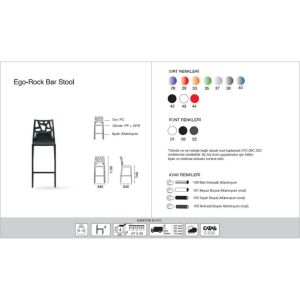 Ego-Rock Bar Kırmızı Transparan - Siyah Bar Sandalyesi PPT1501