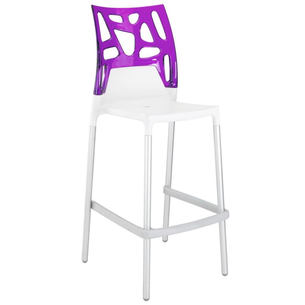 Ego-Rock Bar Mor Transparan - Beyaz Bar Sandalyesi PPT1504