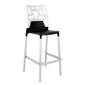 Ego-Rock Bar Solid Beyaz - Siyah Bar Sandalyesi PPT1512