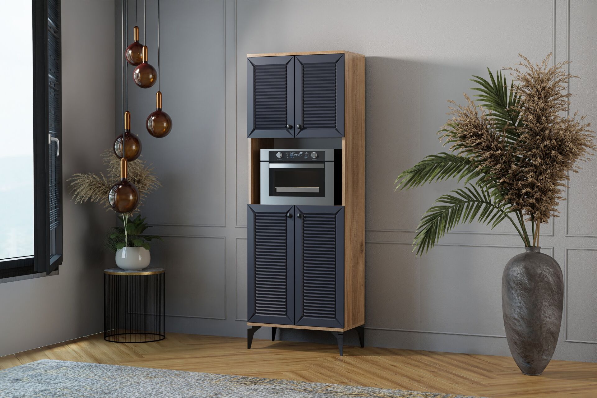 Naz Atlantik Çam - Antrasit Fırın Dolabı TN0527