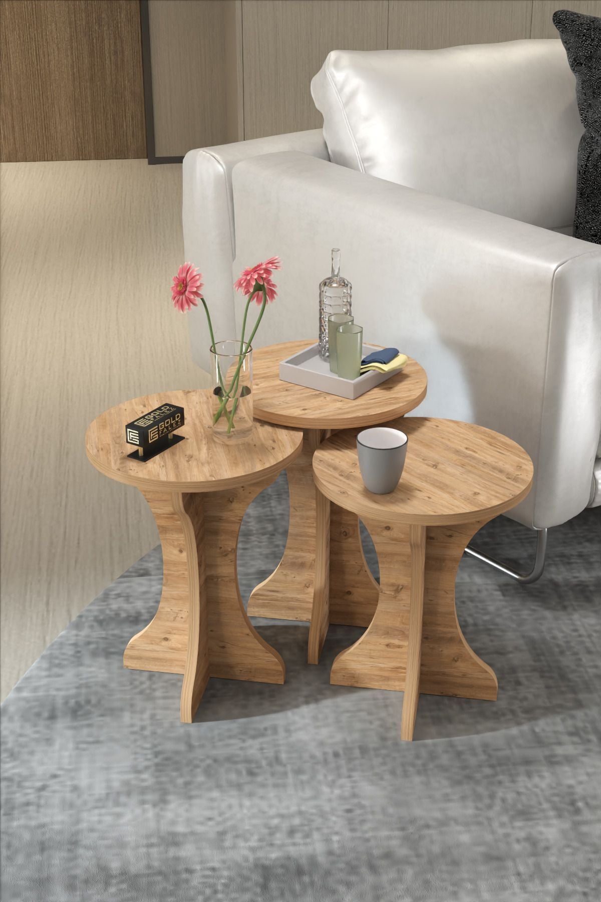 MD Mushroom Nesting Tables Pine Brown