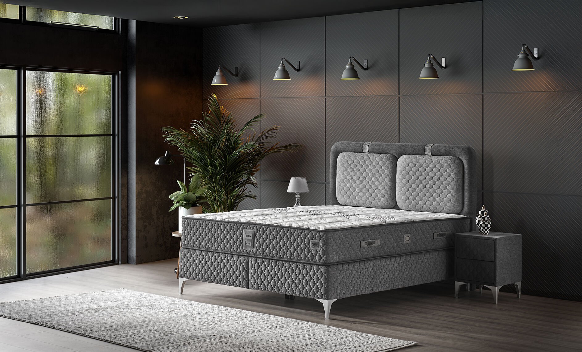 Bella 160x200 Çift Kişilik Yatak, Baza, Başlık Seti