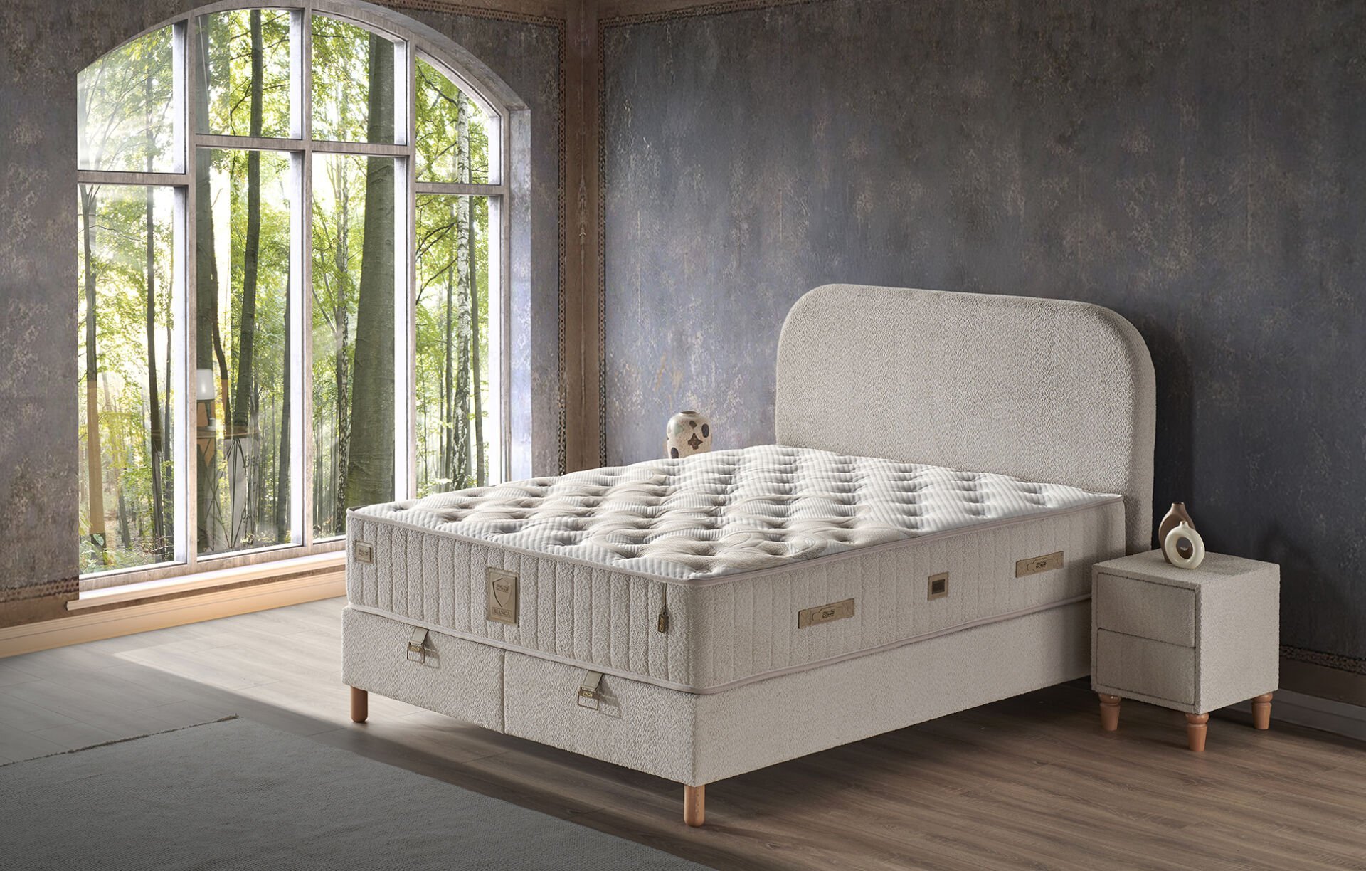 Bianca 150x200 Çift Kişilik Yatak, Baza, Başlık Seti