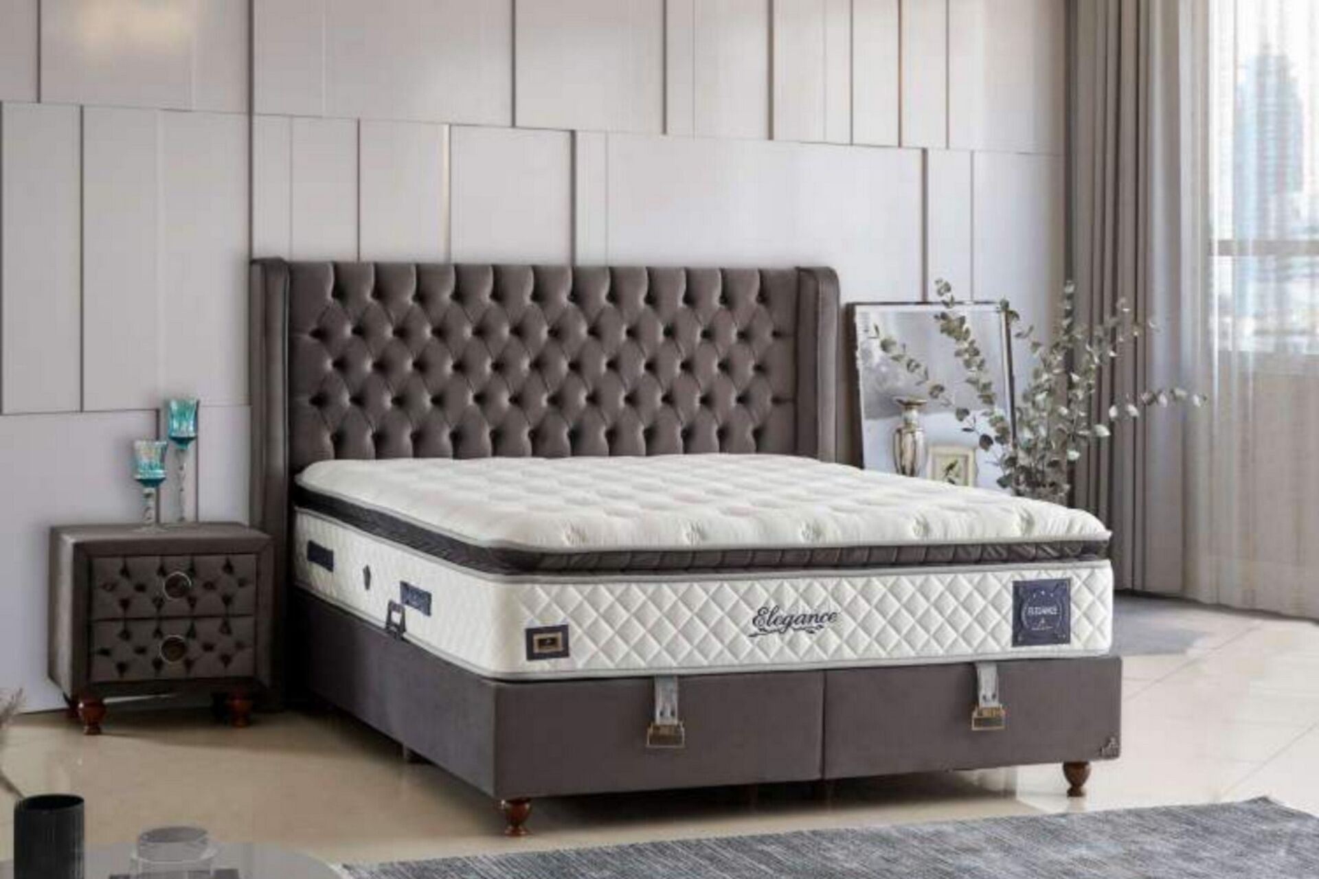 Elegance Pedli 200x200 Çift Kişilik Yatak, Baza, Başlık Seti CP1019