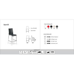 Icon-B Kırmızı - Krom Kaplama Bar Sandalyesi PPT1539