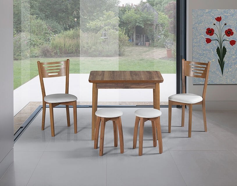 Izmir Walnut Table Chair Stool Set HDR1058