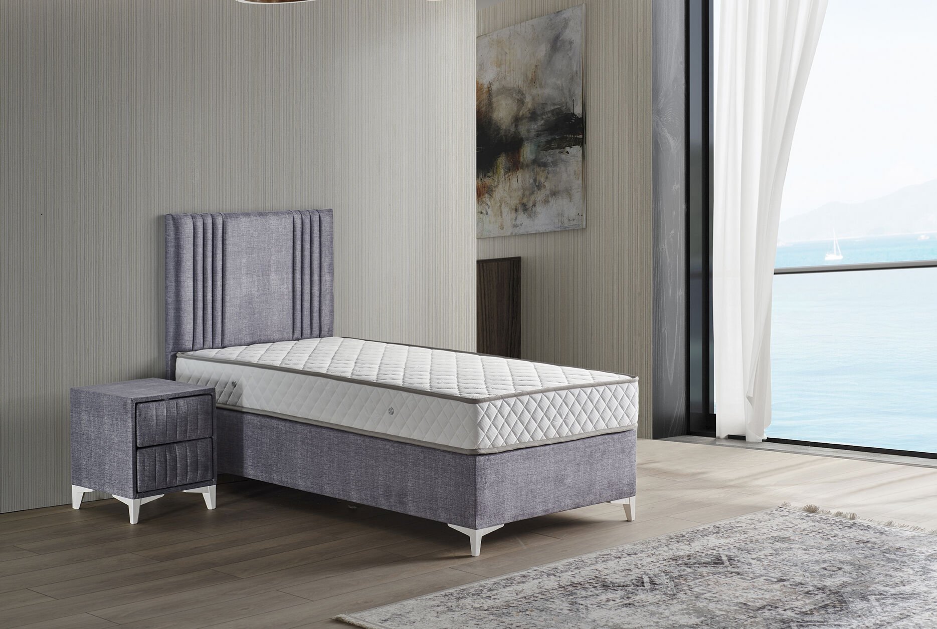 Delta 90x190 Tek Kişilik Yatak, Baza, Başlık Seti