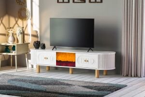 Oval Şömineli Tv Sehpası Beyaz TN0556