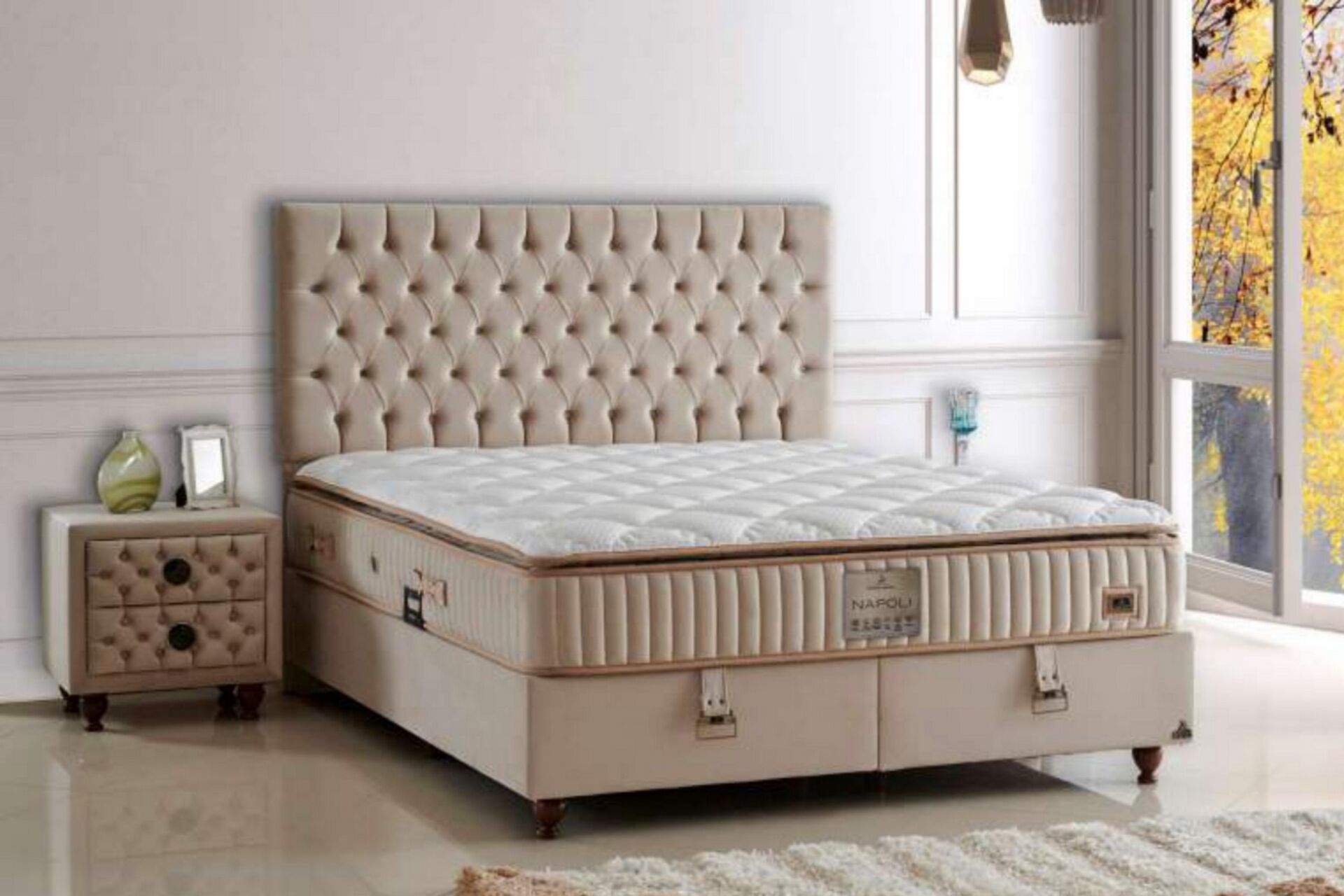 Napoli 150x200 Çift Kişilik Yatak, Baza, Başlık Seti CP1020