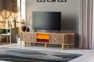 Oval Şömineli Tv Sehpası Atlantik Çam - Ceviz TN0557