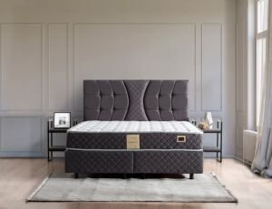 Kiamond Antrasit 150x200 Çift Kişilik Yatak, Baza, Başlık Seti MBL1020