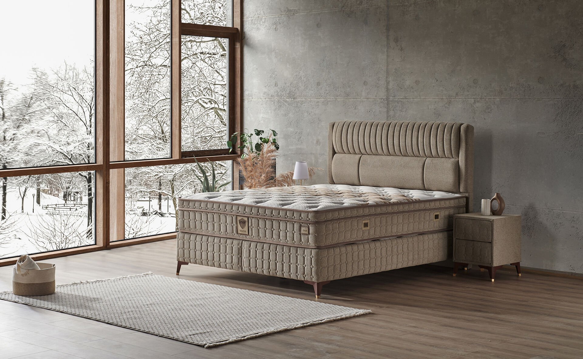 Diana 150x200 Çift Kişilik Yatak, Baza, Başlık Seti