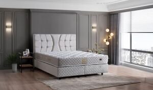 Kiamond Gri 150x200 Çift Kişilik Yatak, Baza, Başlık Seti MBL1021