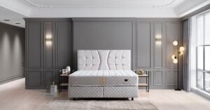 Kiamond Gri 150x200 Çift Kişilik Yatak, Baza, Başlık Seti MBL1021