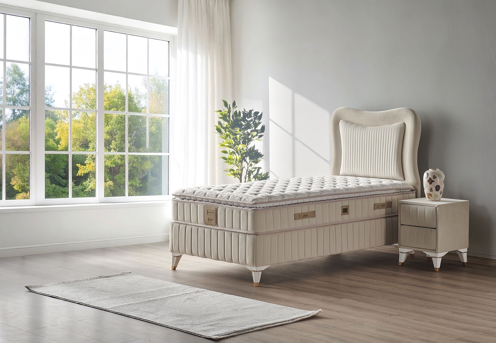 Elegance 100x200 Tek Kişilik Yatak, Baza, Başlık Seti