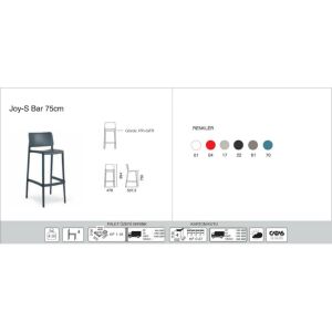 Joy-S Bar 75 cm Antrasit Bar Sandalyesi PPT1548