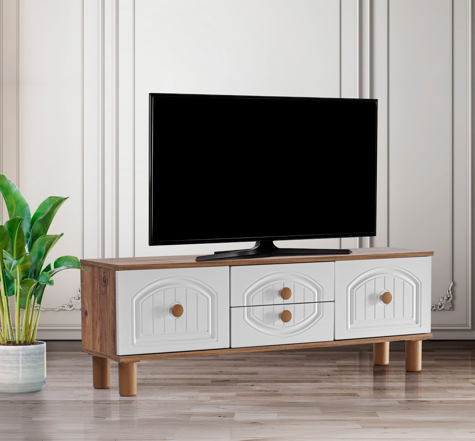 Aslan Ege Konak Tv Sehpası Atlantik Çam - Beyaz TN0570