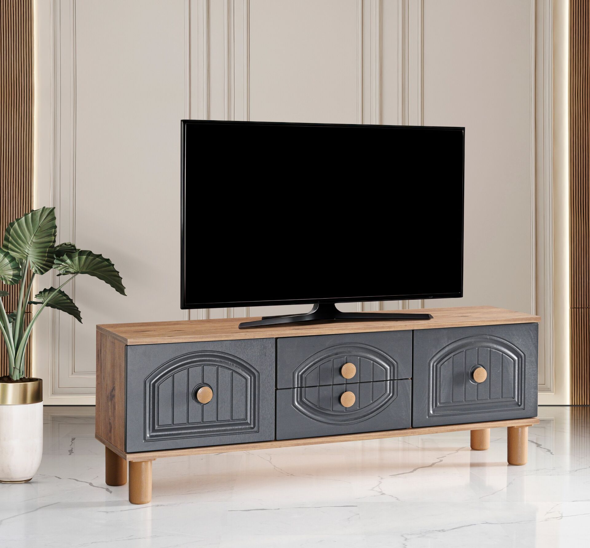 Aslan Ege Konak Tv Sehpası Atlantik Çam - Antrasit TN0571