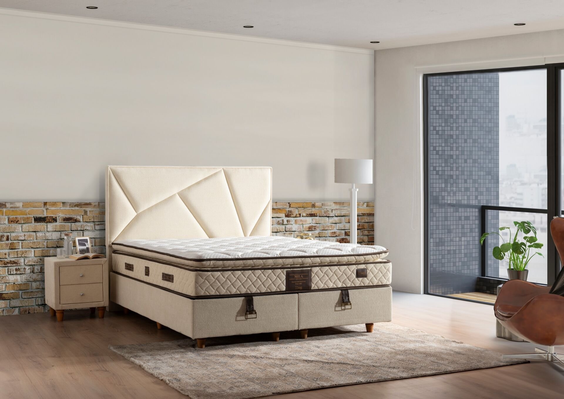 Mia 160x200 Çift Kişilik Yatak, Baza, Başlık Seti MBL1023