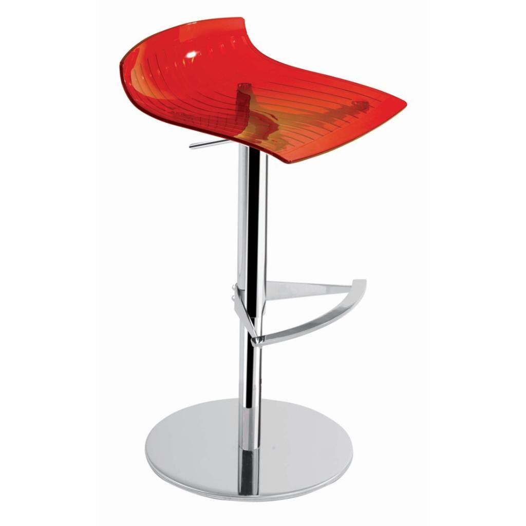 X-treme B  Kırmızı Transparan - Krom Kaplama Amortisörlü Metal Ayaklı Bar Sandalyesi PPT1559