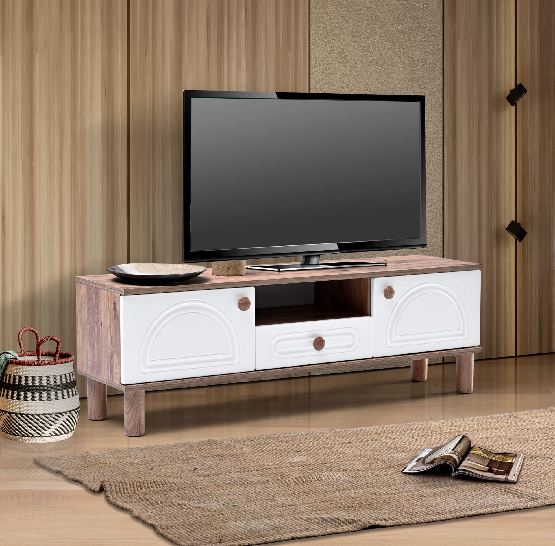 Aslan Bohem 160'lık Tv Sehpası Atlantik Çam - Beyaz TN0574