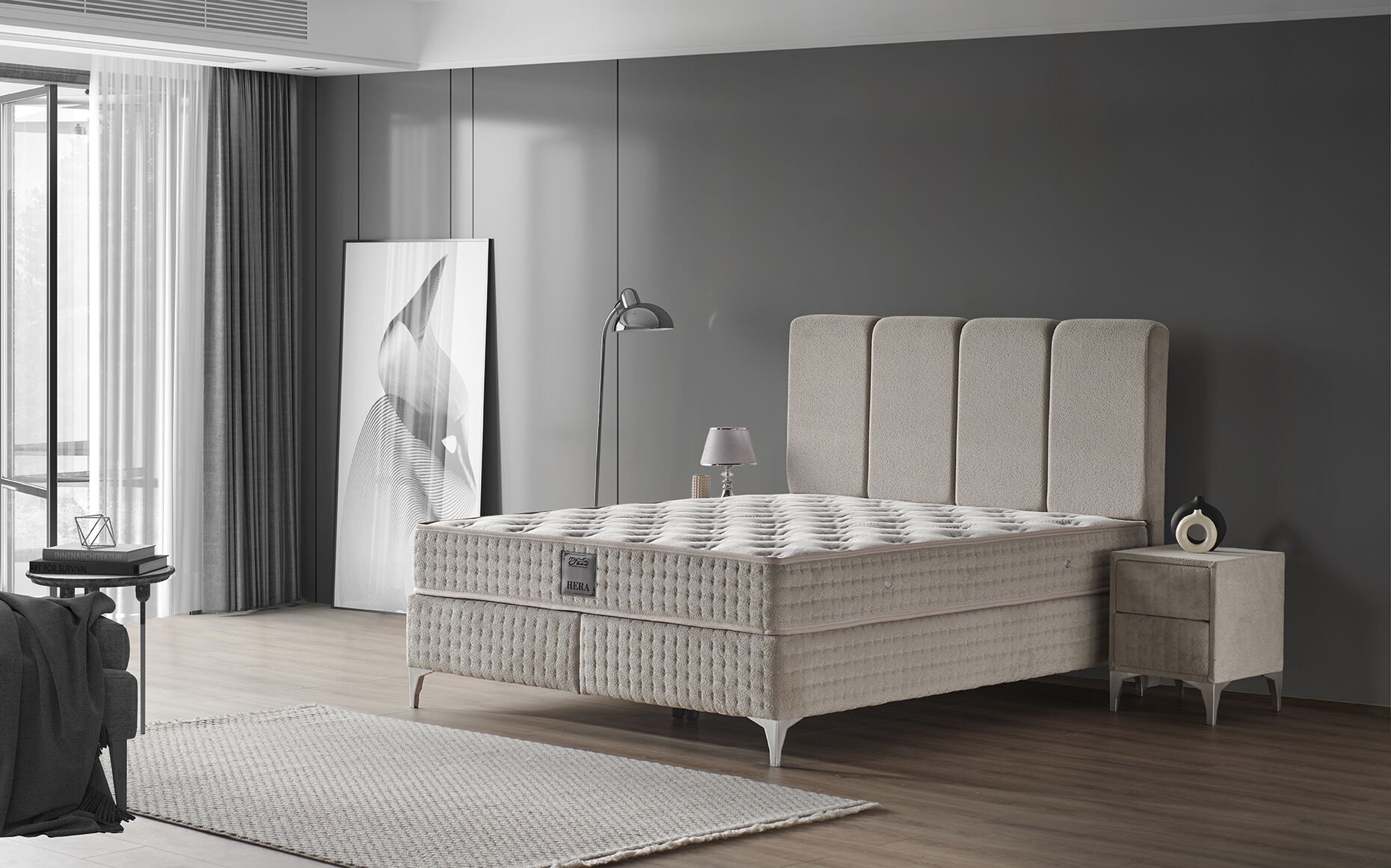 Hera 150x200 Çift Kişilik Yatak, Baza, Başlık Seti