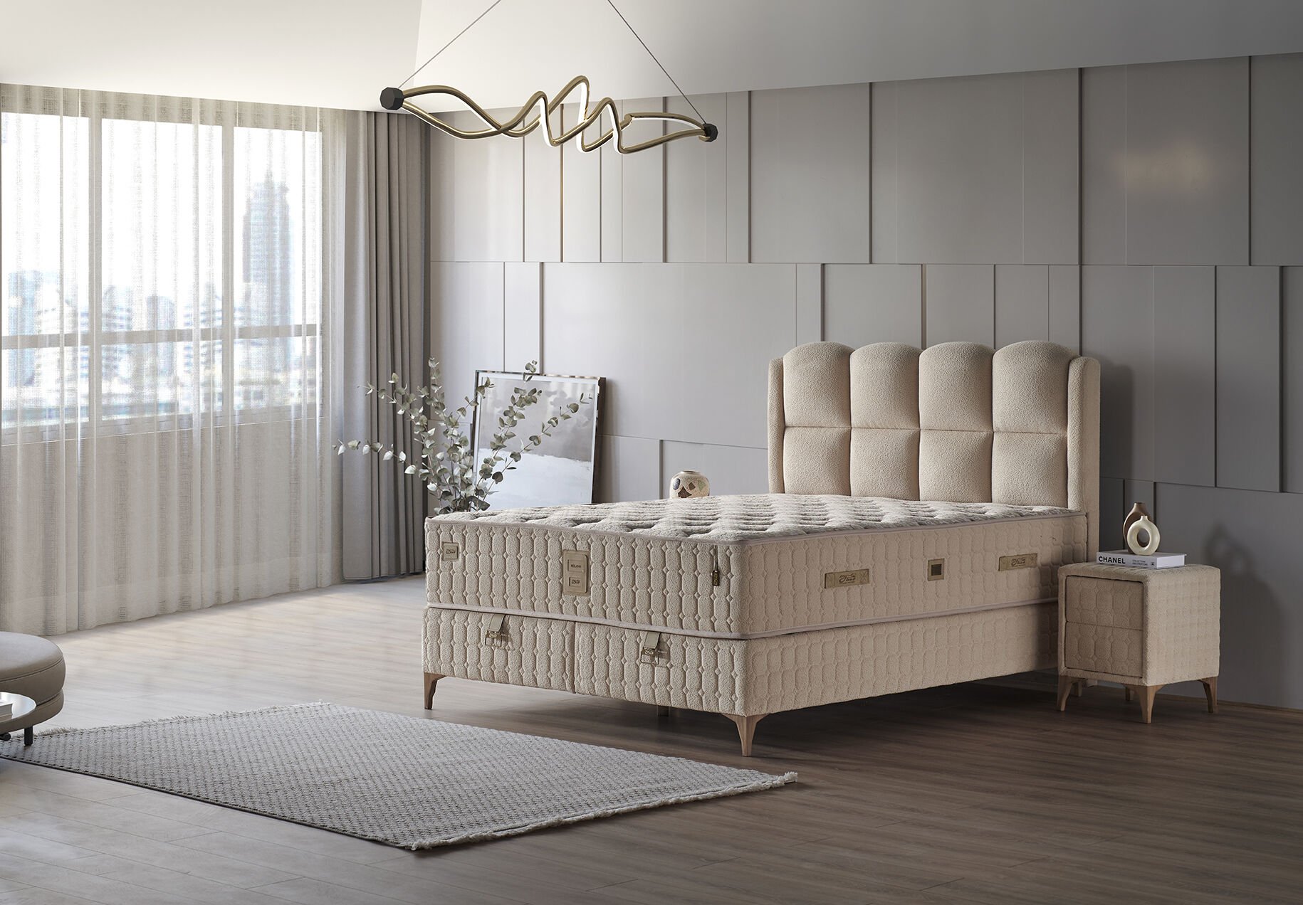 Milano 160x200 Çift Kişilik Yatak, Baza, Başlık Seti