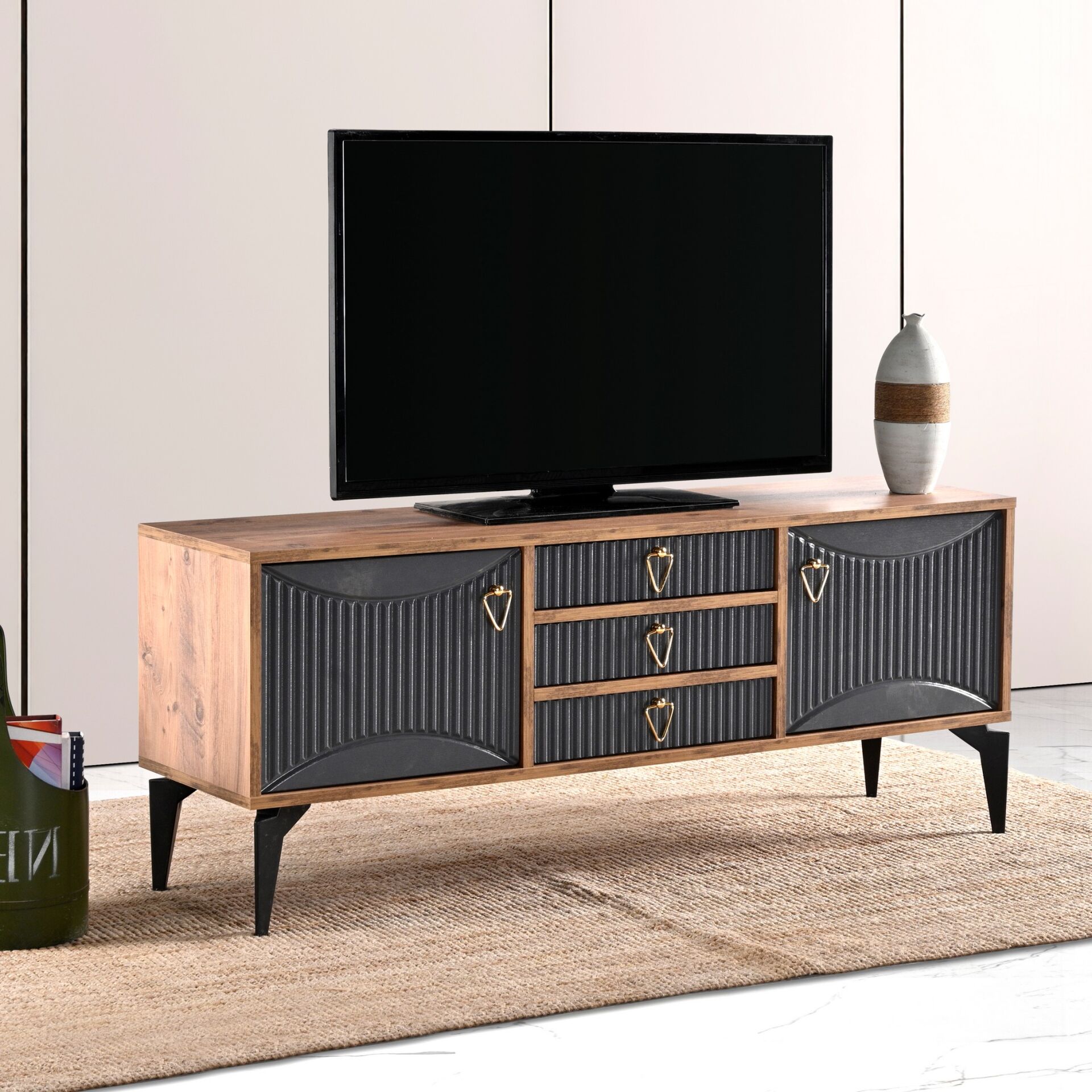 Aslan 3 Çekmeceli Tv Sehpası Atlantik Çam - Antrasit TN0588