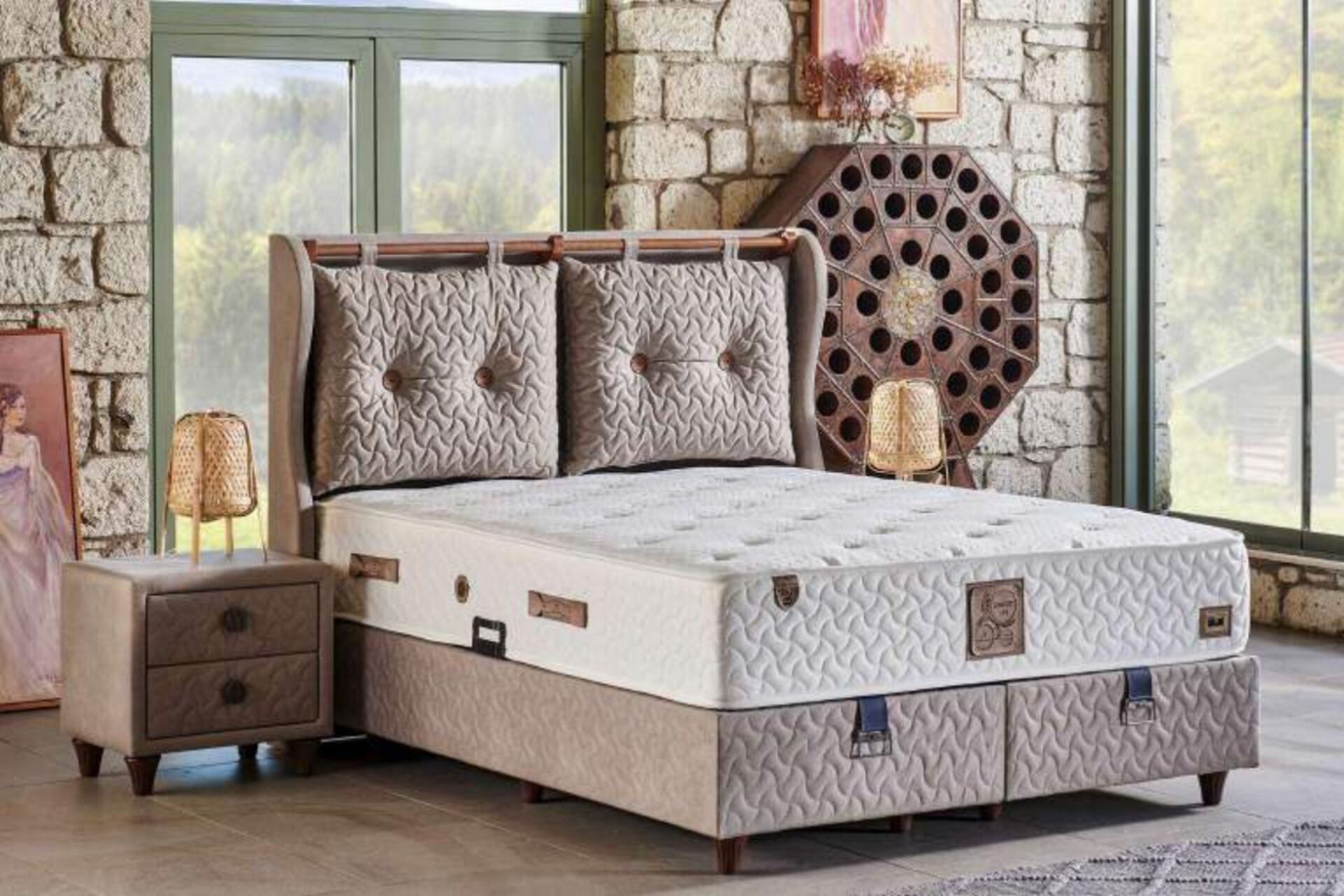Comfort Life 160x200 Çift Kişilik Yatak, Baza, Başlık Seti CP1023