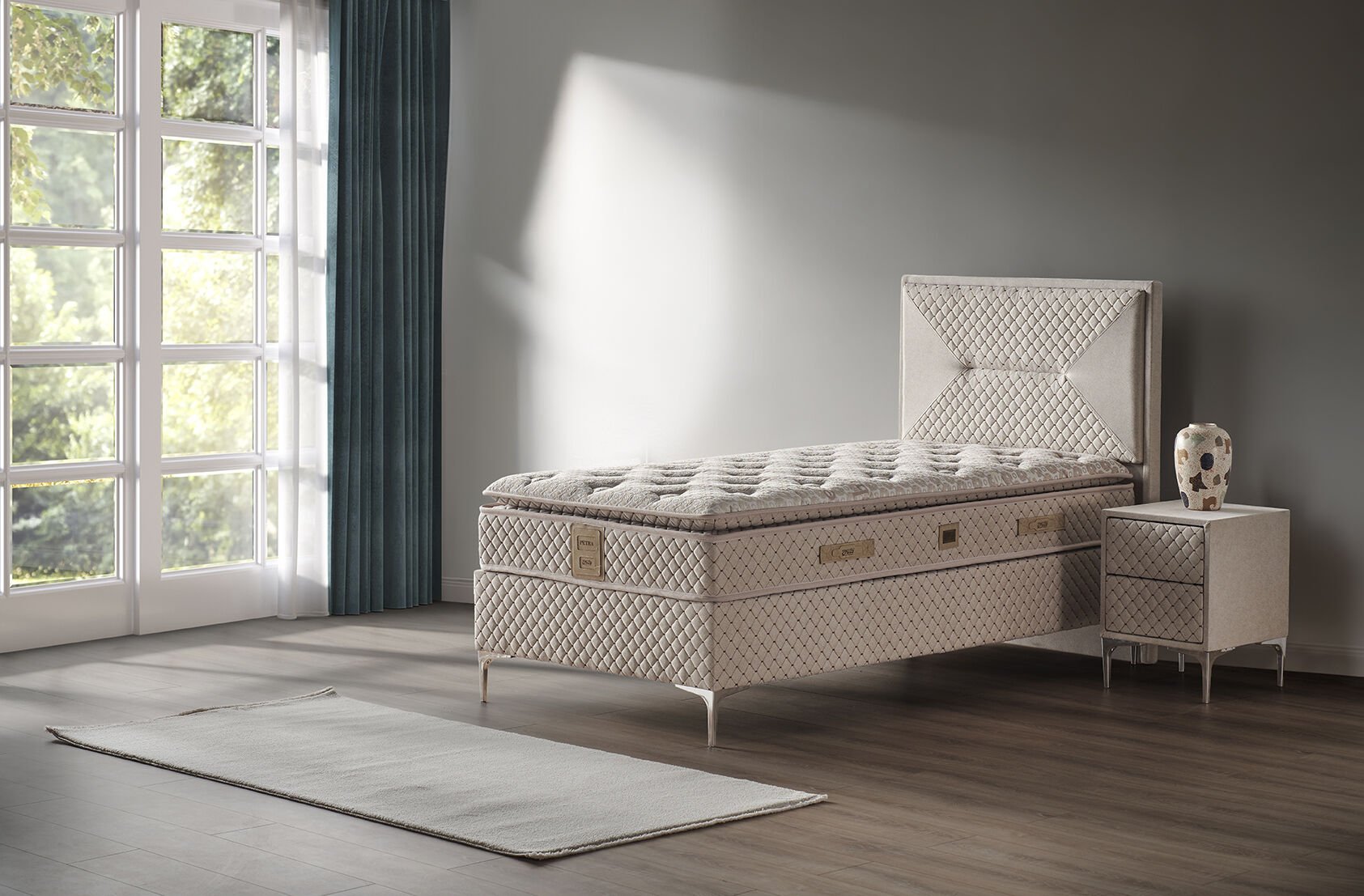 Petra 90x190 Tek Kişilik Yatak, Baza, Başlık Seti