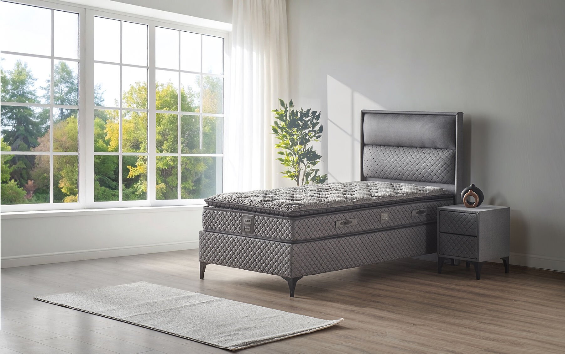 Royal 120x200 Tek Kişilik Yatak, Baza, Başlık Seti